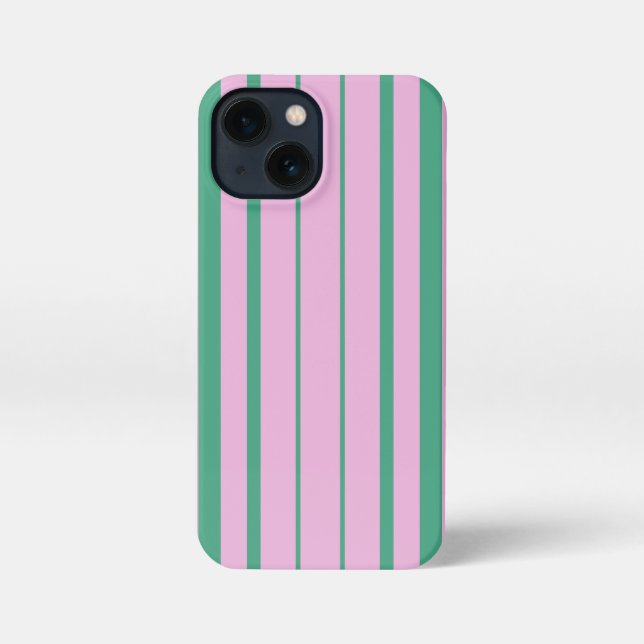 Coque iPhone Green Stripes and Soft Pink iPhone 13 Mini Case (Verso)