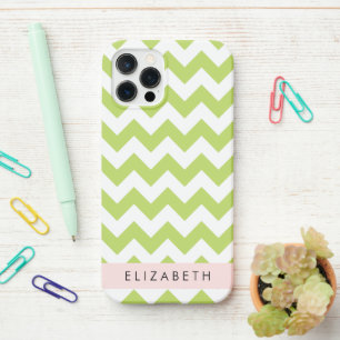 Coque iPhone 12 Pro Green Zigzag, Green Chevron, Votre Nom