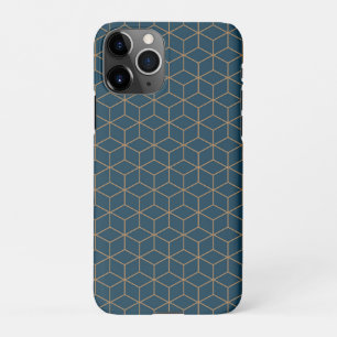 Coque iPhone 11Pro Grille Cube Art Déco Outil En Or Et Bleu 