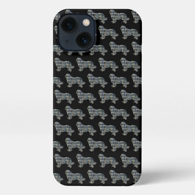 Coque iPhone Grille silhouette de chien de Terre-Neuve Noir (Verso)