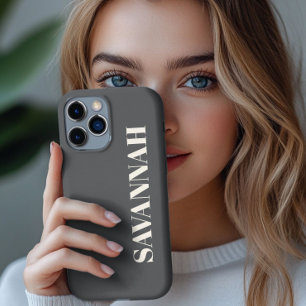 Etui iPhone 13 Pro Max Gris et Crème nom personnalisé simple 