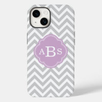 Gris et Lilas Violet Moderne Monogramme Chevron