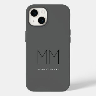 Coque Pour iPhone 14 Gris Monogramme Moderne Gras Votre Nom Initiales