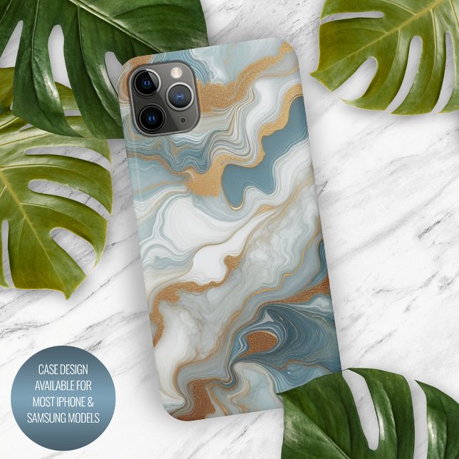 Coque iPhone Gris Turquoise Bleu  Or Marbre Art Motif (Créateur téléchargé)