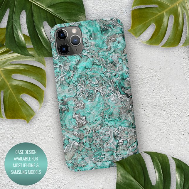 Coque iPhone Gris Turquoise Monnaie Vert Minéraux Agences Motif (Créateur téléchargé)
