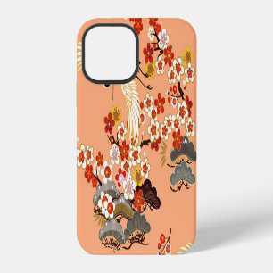 Coque iPhone 12 Grues, sakura, coloré, floral, melon.