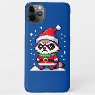 Coque iPhone 11Pro Max Grumpy Christmas Raccoon - Drôle Pixel Art Holiday