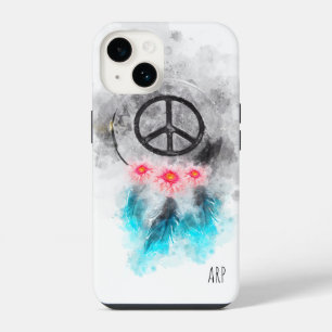 Coque Pour iPhone 14 *~* Grunge Aquarelle Signe de Paix Plumes Fleurs