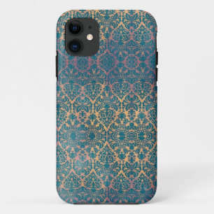 Coque iphone grunge floral de damassé bleue