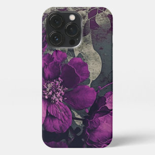 Etui iPhone 13 Pro Grunge Style Papier comme Deep Purple Anemone Flow