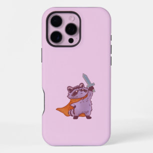 Coque iPhone 16 Pro Max Guerrier Raton Laveur Fantastique Mignon avec Épée