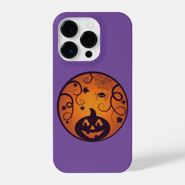 Coque iPhone Halloween Jack-o'-lantern citrouille visage et ara (Verso)