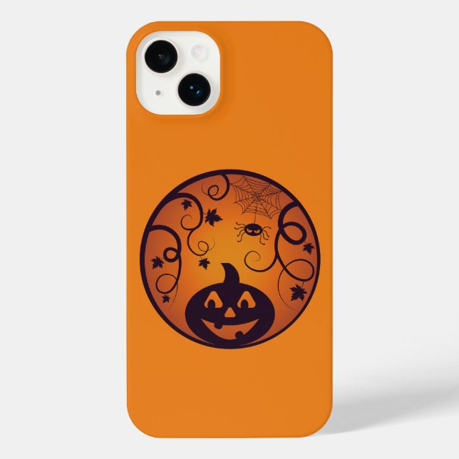 Coque iPhone Halloween Jack-o'-lantern citrouille visage et ara (Verso)