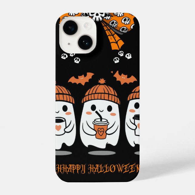 Coque iPhone Halloween Season – fantômes cosy café (Verso)