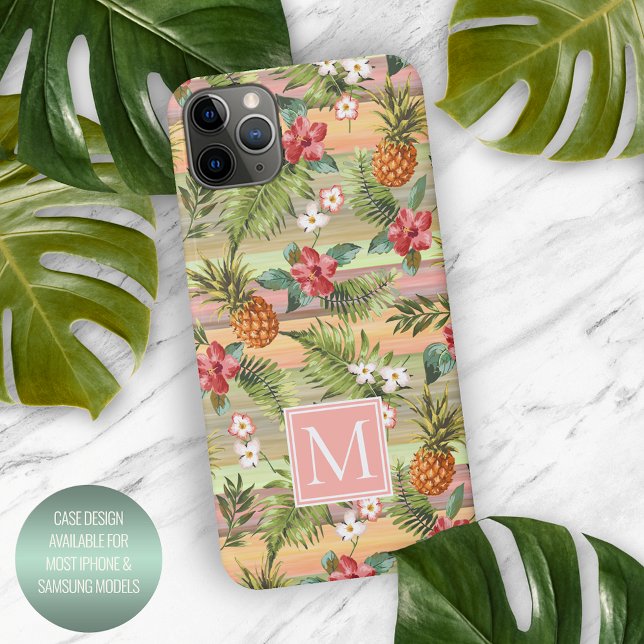 Coque iPhone Hibiscus à ananas tropical personnalisé (Créateur téléchargé)