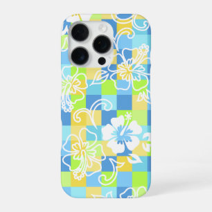 Coque iPhone 16 Pro Hibiscus à carreaux floral hawaïen