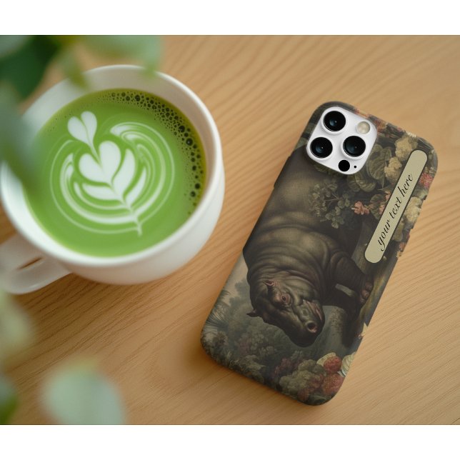 Coque iPhone Hippo botanique vintage, personnalisable (Créateur téléchargé)