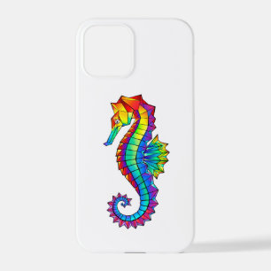Coque iPhone 12 Pro Hippocampe polygonal arc-en-ciel