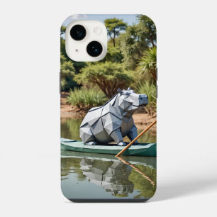 Coque Pour iPhone 14 Hippopotame en origami dans un canoë