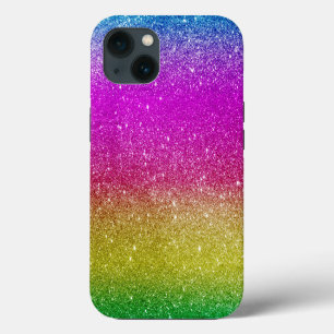 Etui iPhone 13 Hipster Mignon Rose Magenta Pailleté Arc-en-ciel