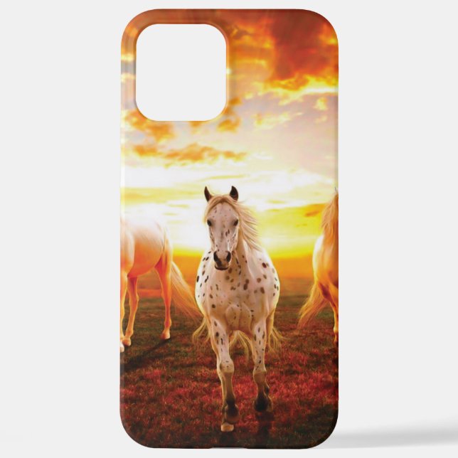 Coque iPhone Horses at sunset throw pillow (Verso)