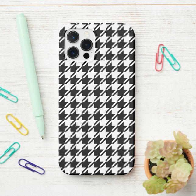 Coque iPhone Houndstooth BW Rpt Motif (Sur le bureau)
