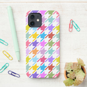 Coque iPhone 12 Houndstooth Multicolor+White Big Motif