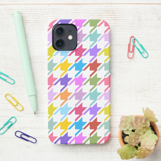 Coque iPhone Houndstooth Multicolor+White Big Motif (Sur le bureau)