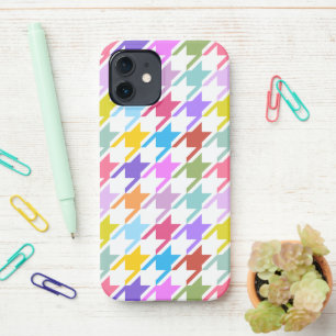 Coque iPhone 12 Houndstooth Multicolor+White Big Motif