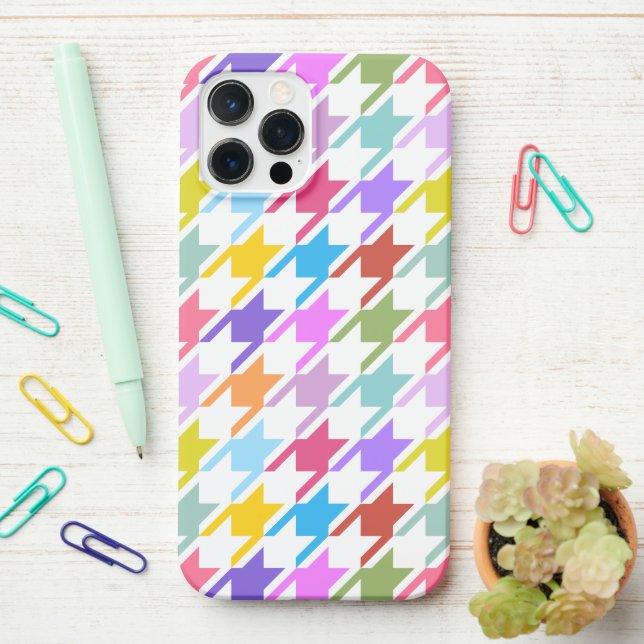 Coque iPhone Houndstooth Multicolor+White Big Motif (Sur le bureau)