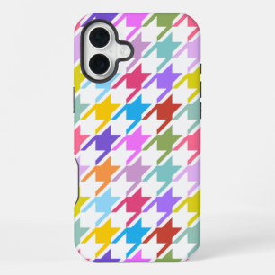 Coque iPhone 16 Plus Houndstooth Multicolor+White Big Motif