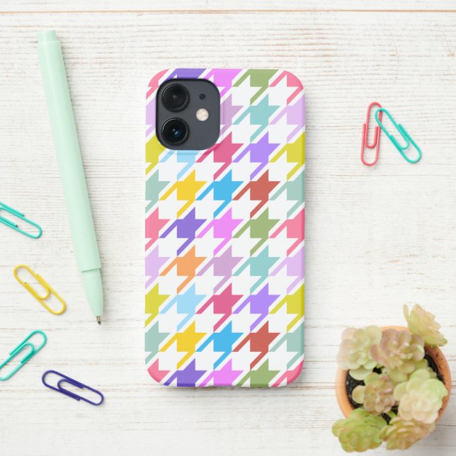 Coque iPhone Houndstooth Multicolor+White Big Motif (Sur le bureau)