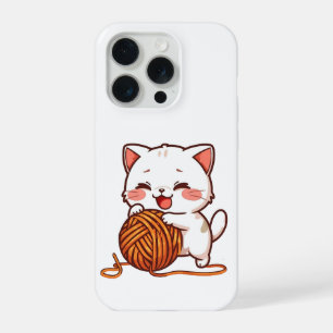 Housse de téléphone avec chat blanc mignon jouant 