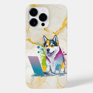 Coque Pour Pour iPhone 14 Pro Max Husky Chig Computer Rainbow Watercolor Tech Savvy