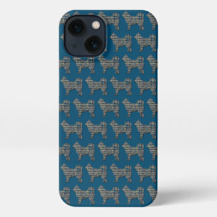 Etui iPhone 13 Husky Sibérien mignon Chien Silhouette Grille Bleu