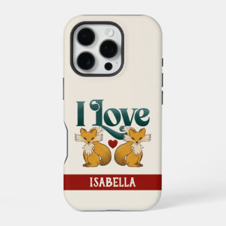 Coque iPhone 16 Pro I Love Foxes with Heart Custom Name