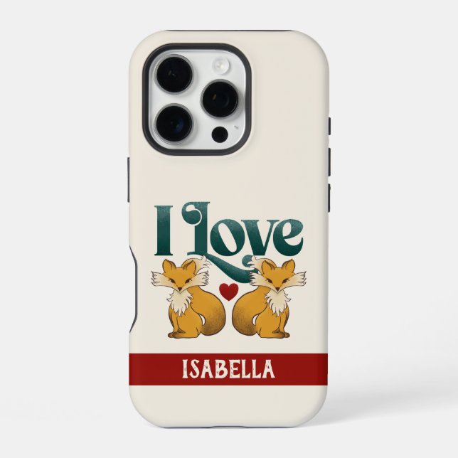Coque iPhone I Love Foxes with Heart Custom Name (Verso)