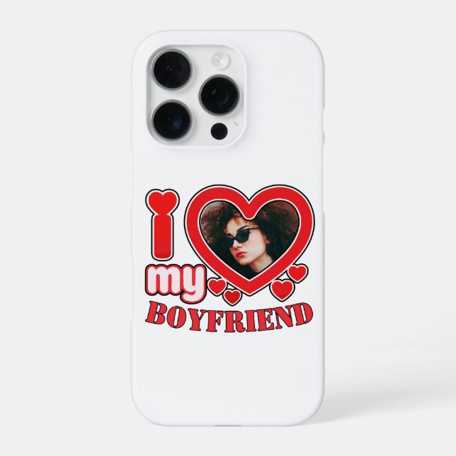 Coque iPhone I Love My Boyfriend Custom Red Heart Photo (Verso)