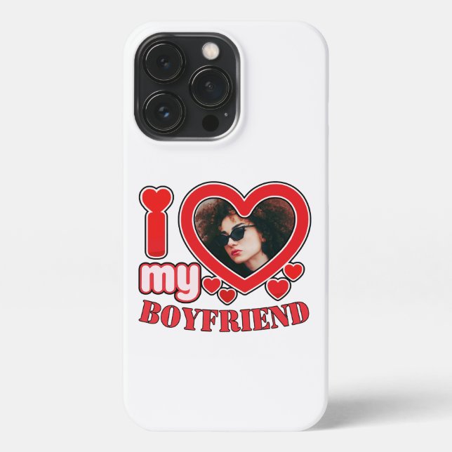 Coque iPhone I Love My Boyfriend Photo personnalisée Coeur (Verso)