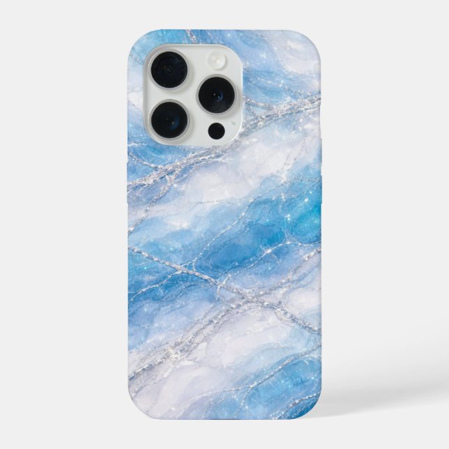 Coque iPhone Icy Winter Wonderland Marble with Silver Veining (Verso)