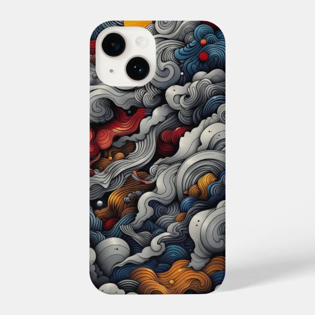 Coque iPhone Illustration détaillée des nuages tourbillonnants  (Verso)