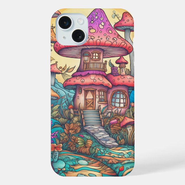 Coque iPhone Illustration d'une cabane de champignons créative (Verso)