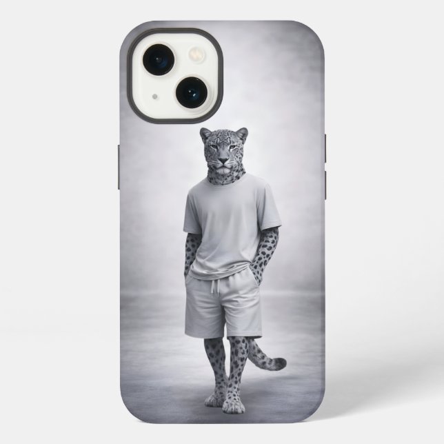 Coque iPhone Illustration minimale de léopard des neiges en ten (Verso)