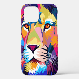 Coque iPhone 12 illustrations colorées, un lion, design simple - v