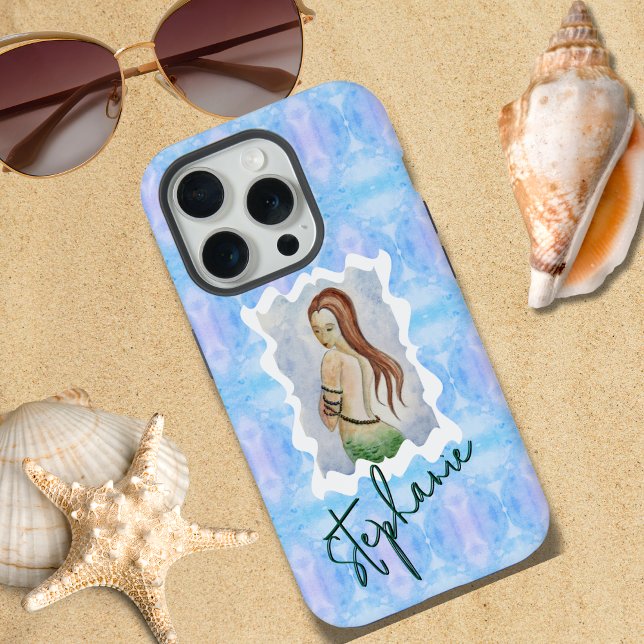 Coque iPhone Imaginaire personnalisé Mermaid Aquarelle Boho Art (Créateur téléchargé)