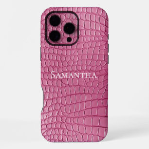 Coque iPhone 16 Pro Max Impression d'animal en faux alligator rose