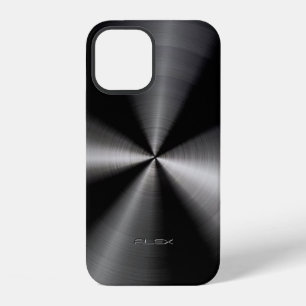 Coque iPhone 12 Impression métallique noire brillante Aspect acier