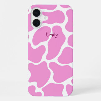Coque iPhone 16 Plus Impression minimaliste de vache rose