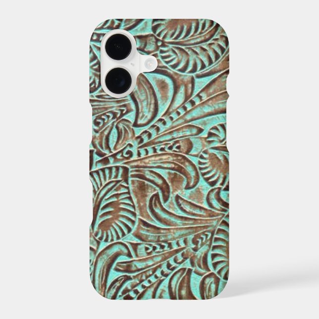 Coque iPhone Impression Occidentale à outils Turquoise et Choco (Verso)
