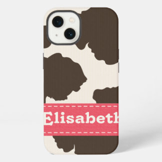 Etui iPhone 13 Impression vache marron rose